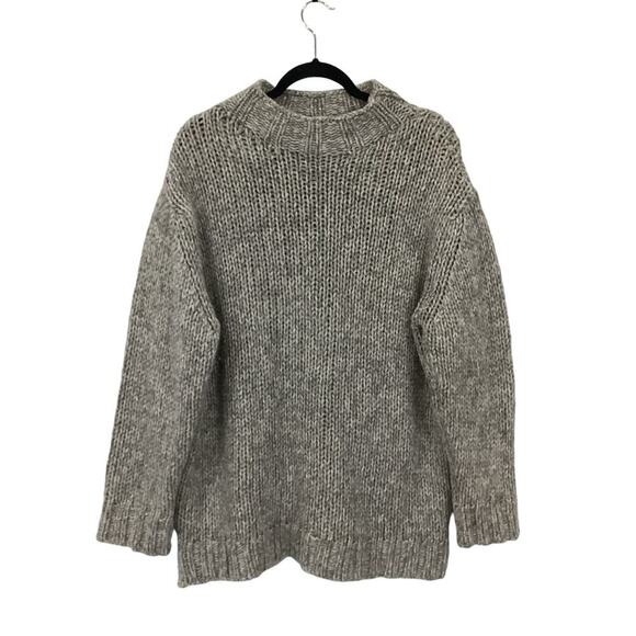 Jenni Kayne Moritz Mockneck Pullover Sweater Grey Marl Wool Blend Large Sold Out - Picture 2 of 13